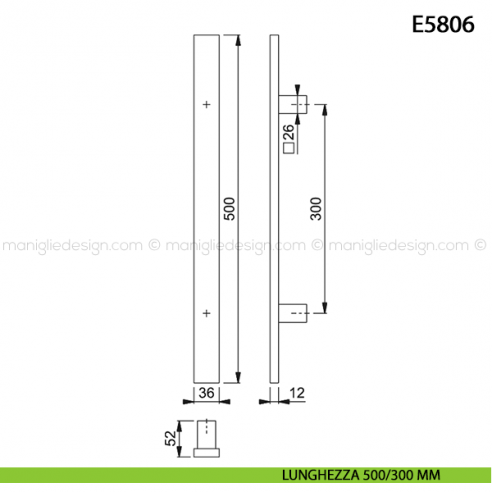 Maniglione per porta E5806 Hoppe acciaio inox interasse 500/300 mm disegno