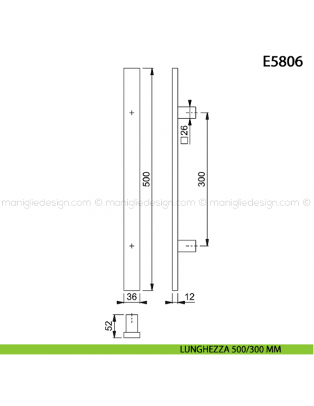 Maniglione per porta E5806 Hoppe acciaio inox interasse 500/300 mm disegno