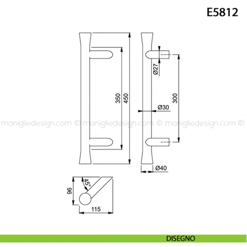 Maniglione per porta E5912 Hoppe acciaio inox disegno
