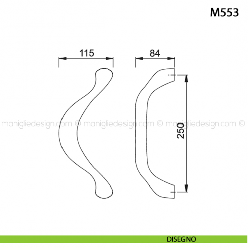 Maniglione per porta M553 Hoppe in ottone interasse 250 mm disegno