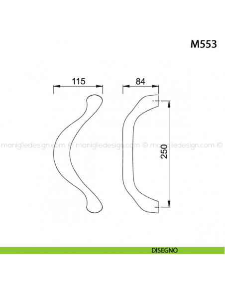 Maniglione per porta M553 Hoppe in ottone interasse 250 mm disegno