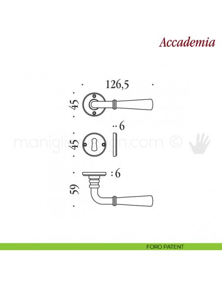Maniglia per porta Accademia Antologhia senza molla foro patent