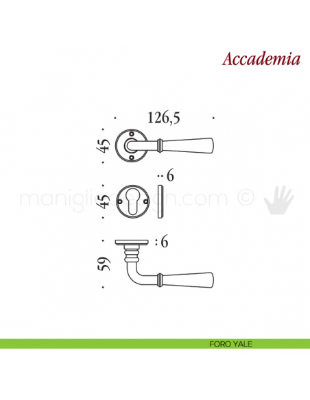 Maniglia per porta Accademia Antologhia senza molla foro yale