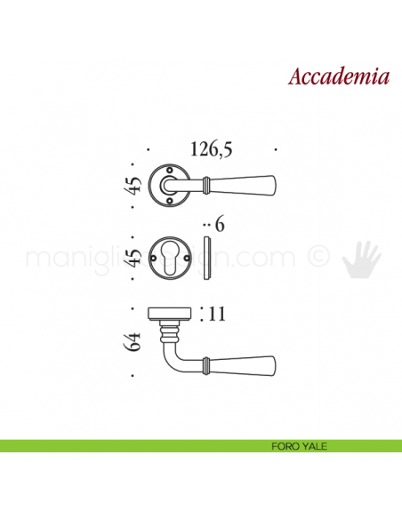 Maniglia per porta Accademia Antologhia con molla foro yale