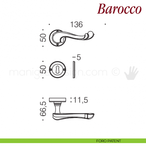 Maniglia per porta Barocco Antologhia con molla foro patent
