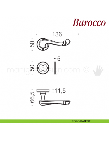 Maniglia per porta Barocco Antologhia con molla foro patent