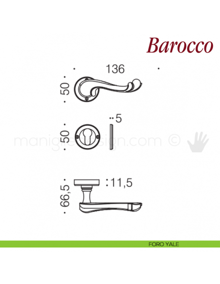 Maniglia per porta Barocco Antologhia con molla foro yale