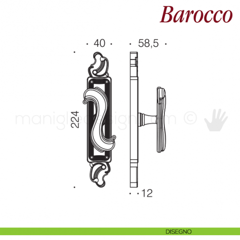 Maniglia per finestra cremonese Barocco Antologhia disegno