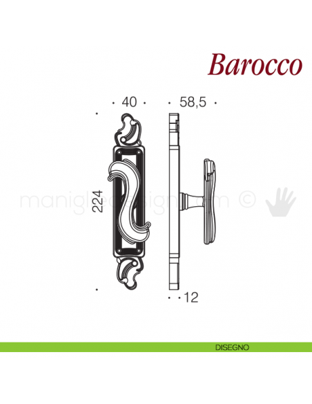 Maniglia per finestra cremonese Barocco Antologhia disegno