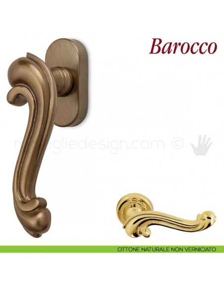 Maniglia per finestra martellina DK Barocco Antologhia ottone naturale non verniciato