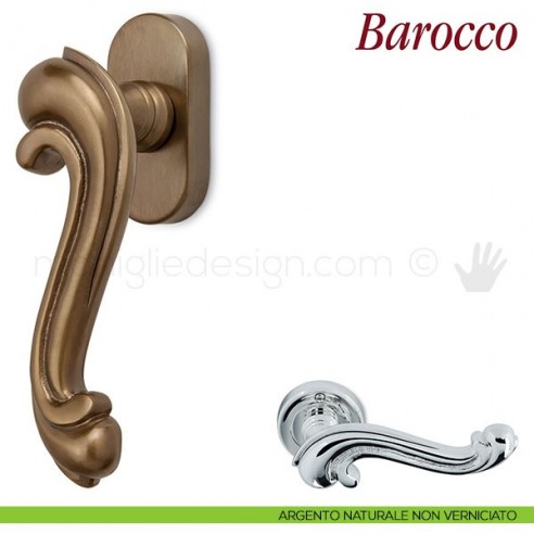 Maniglia per finestra martellina DK Barocco Antologhia argento naturale non verniciato