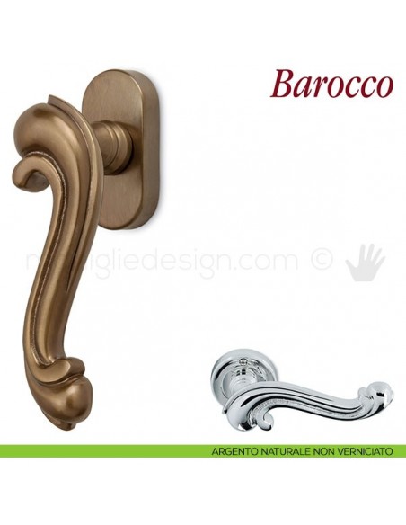 Maniglia per finestra martellina DK Barocco Antologhia argento naturale non verniciato