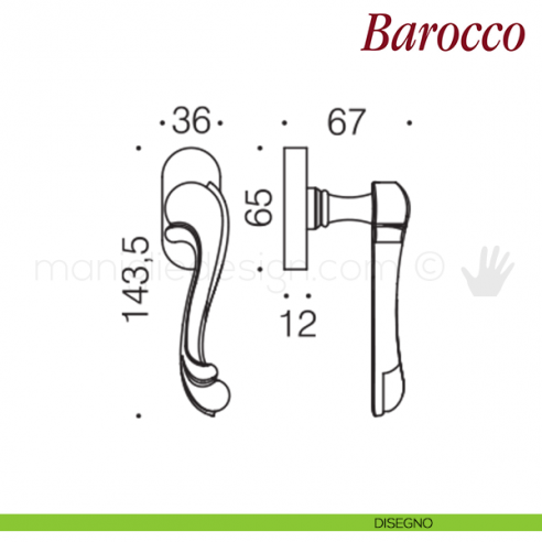 Maniglia per finestra martellina DK Barocco Antologhia disegno
