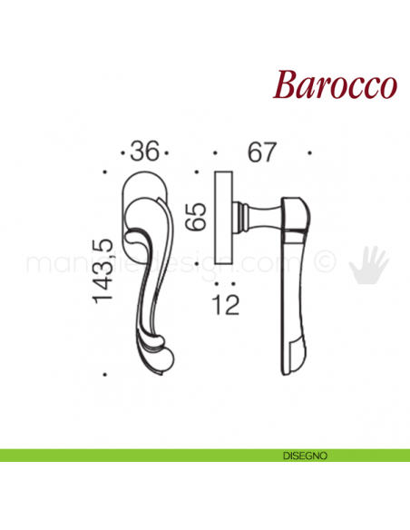 Maniglia per finestra martellina DK Barocco Antologhia disegno