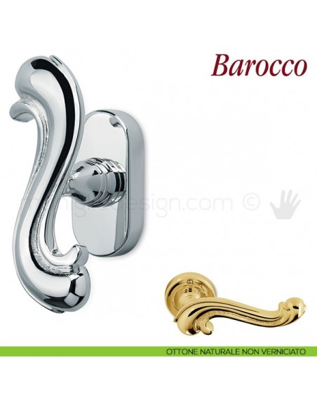Maniglia per finestra martellina DK Barocco Antologhia ottone naturale non verniciato