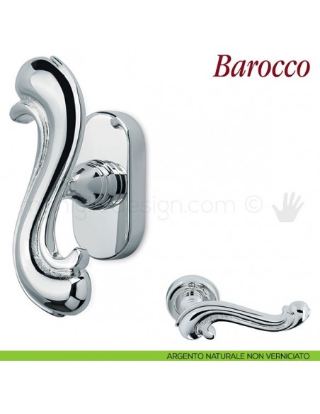 Maniglia per finestra martellina DK Barocco Antologhia argento naturale non verniciato