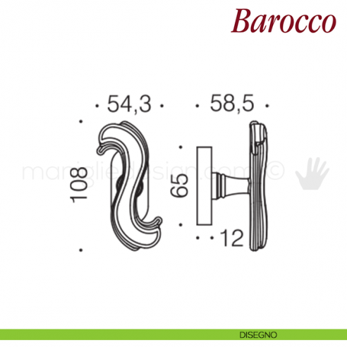 Maniglia per finestra martellina DK Barocco Antologhia disegno