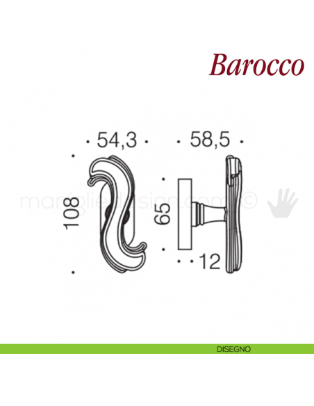 Maniglia per finestra martellina DK Barocco Antologhia disegno