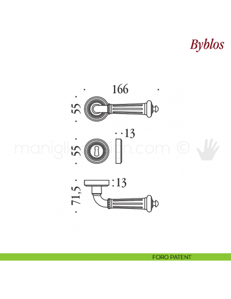 Maniglia per porta Byblos Antologhia con molla foro patent