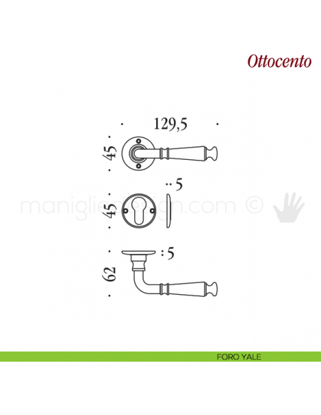 Maniglia per porta Ottocento Antologhia senza molla foro yale