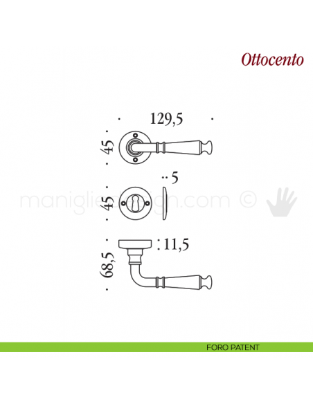 Maniglia per porta Ottocento Antologhia con molla foro patent
