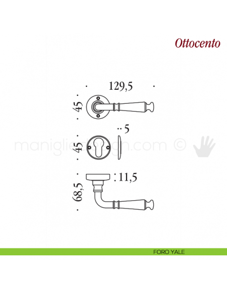 Maniglia per porta Ottocento Antologhia con molla foro yale