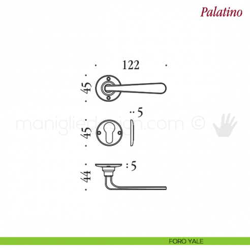 Maniglia per porta Palatino Antologhia senza molla foro yale