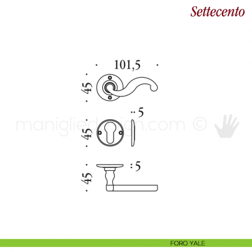 Maniglia per porta Settecento Antologhia senza molla foro patent