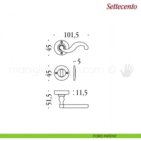Maniglia per porta Settecento Antologhia con molla foro patent