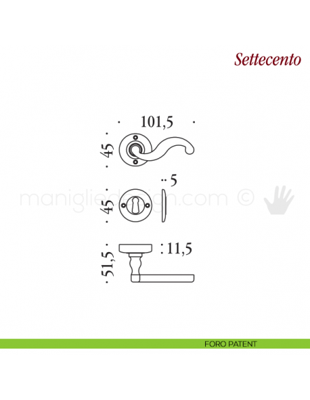 Maniglia per porta Settecento Antologhia con molla foro patent