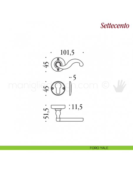 Maniglia per porta Settecento Antologhia con molla foro yale