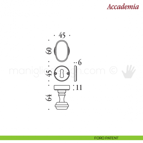 Pomello per porta Accademia girevole Antologhia con molla foro patent