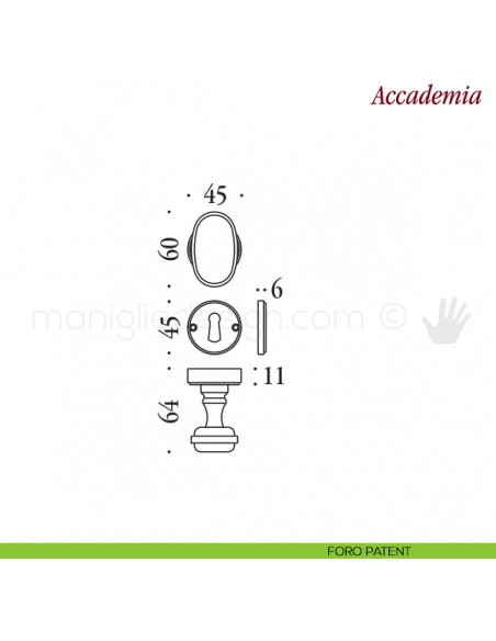Pomello per porta Accademia girevole Antologhia con molla foro patent