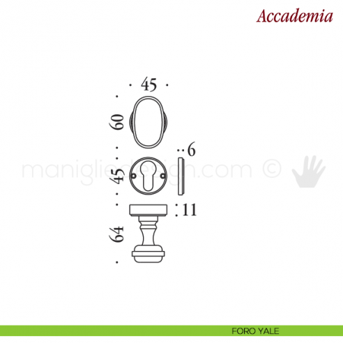 Pomello per porta Accademia girevole Antologhia con molla foro yale