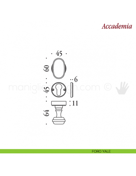 Pomello per porta Accademia girevole Antologhia con molla foro yale