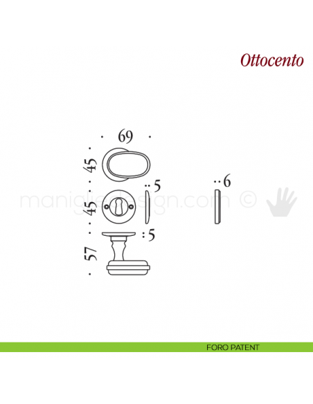 Pomello per porta Ottocento girevole Antologhia senza molla foro patent