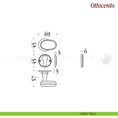 Pomello per porta Ottocento girevole Antologhia senza molla foro yale