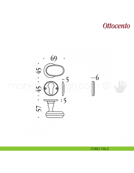 Pomello per porta Ottocento girevole Antologhia senza molla foro yale