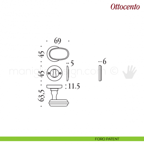 Pomello per porta Ottocento girevole Antologhia con molla foro patent