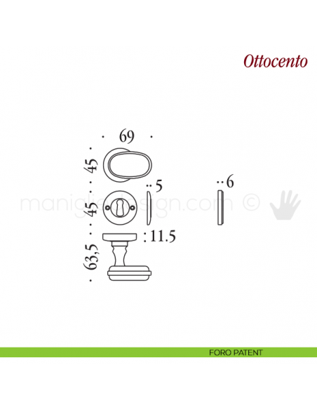 Pomello per porta Ottocento girevole Antologhia con molla foro patent