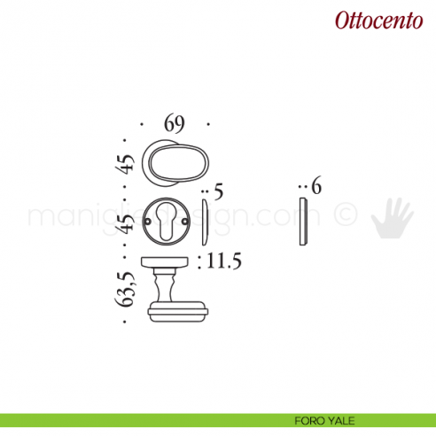 Pomello per porta Ottocento girevole Antologhia con molla foro yale