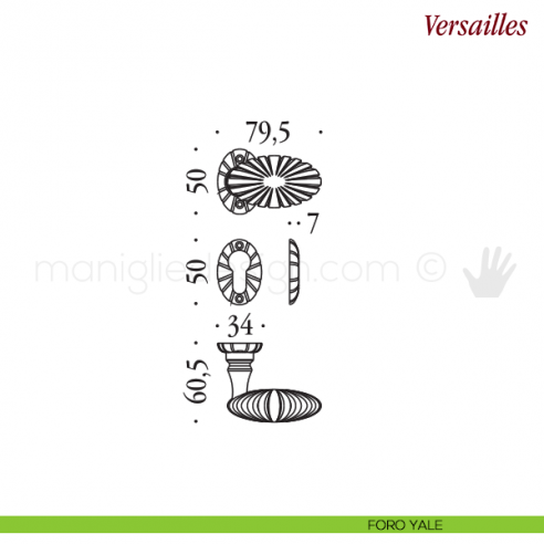 Pomello per porta Versailles girevole Antologhia senza molla foro yale