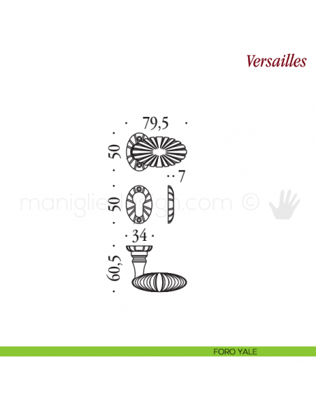 Pomello per porta Versailles girevole Antologhia senza molla foro yale