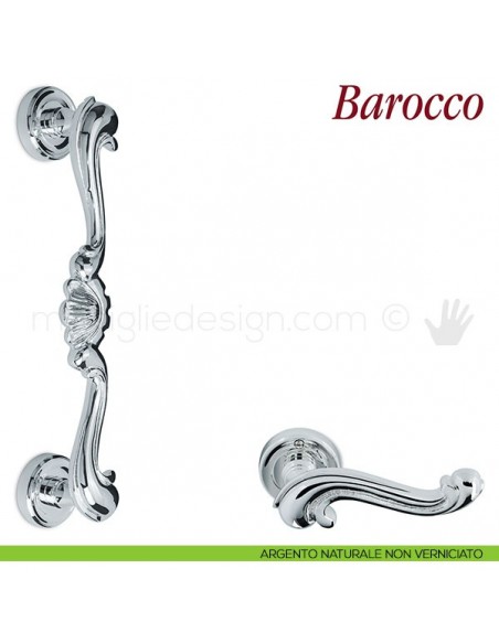 Maniglione per porta Barocco Antologhia argento naturale non verniciato