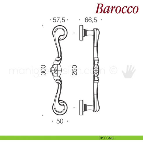 Maniglione per porta Barocco Antologhia disegno