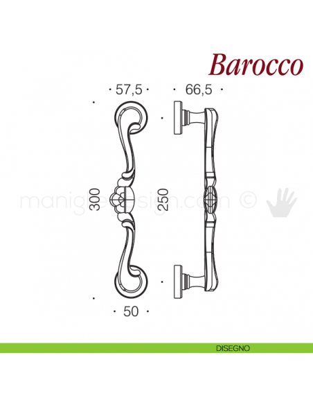 Maniglione per porta Barocco Antologhia disegno