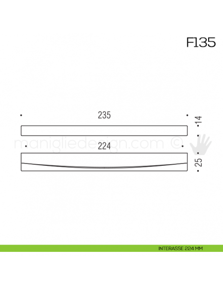 Maniglia per mobile F135 Formae interasse 224 mm