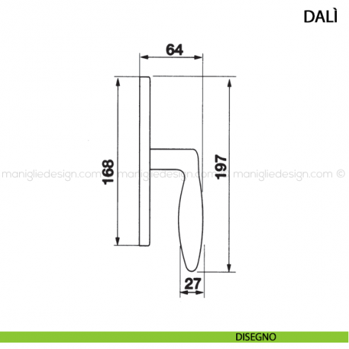 Maniglia cremonese per finestra Dalì Manital disegno