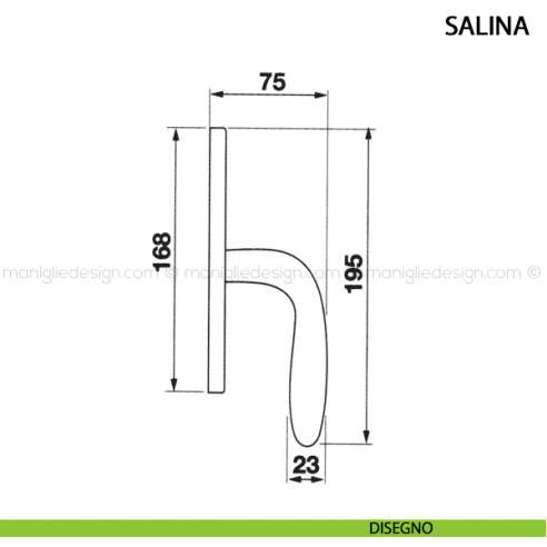 Maniglia cremonese per finestra Salina Manital disegno