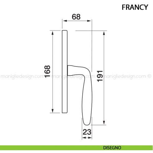 Maniglia cremonese per finestra Francy Manital disegno